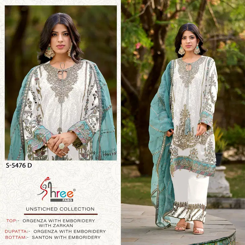 S 5476 By Shree Fabs Organza Pakistani Salwar Suits Wholesalers In Delhi